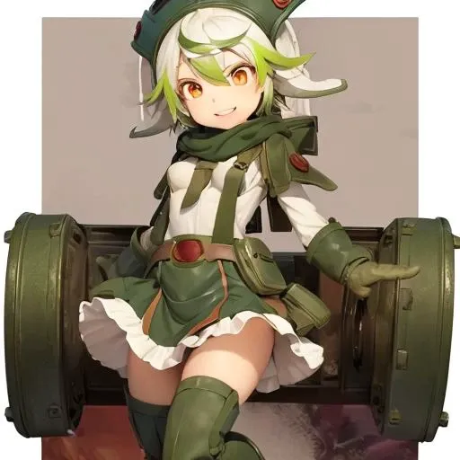 1girl, prushka, smile, red eyes, green_headwear, hat, gloves, multicolored_hair, boots, skirt <lora:prushka_v10:1>