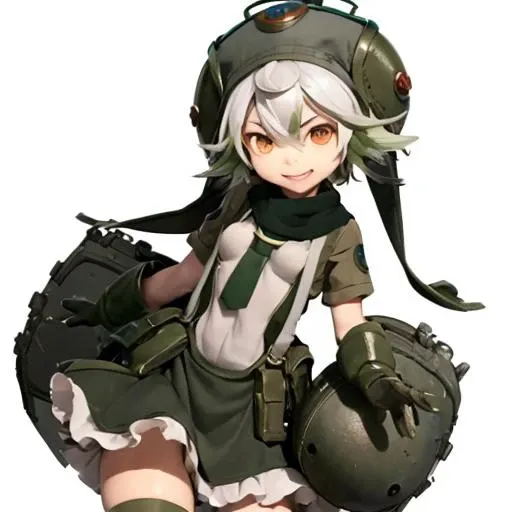 1girl, prushka, smile, red eyes, green_headwear, hat, gloves, multicolored_hair, boots, skirt <lora:prushka_v10:1>