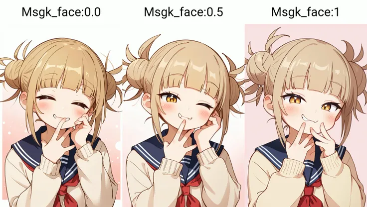 (masterpiece, best quality), intricate details,
1girl, <lora:toga_himiko-10:0.8> toga_himiko, school uniform, serafuku, sailor collar, cardigan
<lora:Msgk_face:0.0>grin, :3, upper body, hand to own mouth, looking at viewer, half-closed eyes,