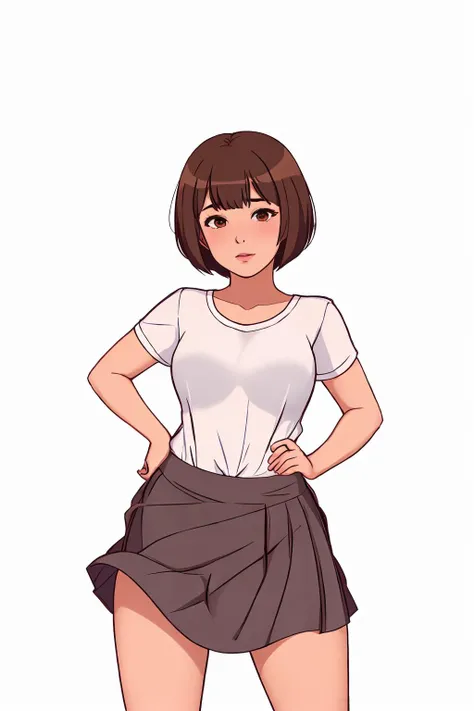 anna, woman, short hair, bangs, skirt, simple background, brown hair, brown eyes,
anime,
<lora:countrylives-v1:1>