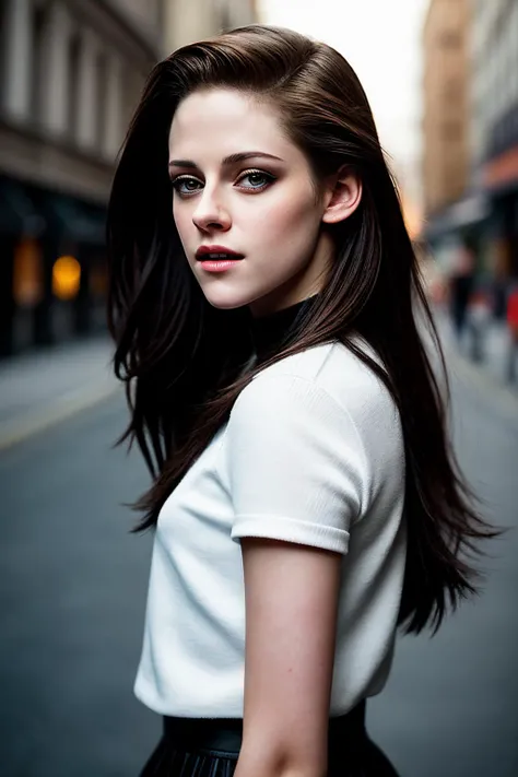 KristenS_SoloTI_v1,PA7_Portrait-MCU, in a shirt, a beautiful woman, perfect hair, Sophisticated and chic attire, featuring elegant and contemporary designs, confident and poised pose, medium shot, (digital, vibrant and modern colors, a touch of subtle filters), (Fashionable Urban Setting, with trendy city streets, stylish venues, and a sense of glamour and sophistication), sparkling and expressive eyes, a confident and radiant expression, glossy and vibrant lips, (captivating gaze: 1.1), trendy and statement accessories, (fashion-forward shot: 1.3), (bright and vibrant lighting, highlighting the modern and glamorous atmosphere with a combination of natural and studio lights), <lora:add_detail:0.6>,<lora:LowRa:0.3>