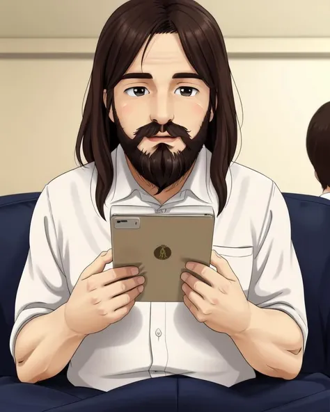 <lora:WLPV_v1:0.6>, close mouth, smile, indoors, sofa, school uniform, (beard man:1.2), nasolabial folds, wrinkles, solo, morning, looking at another, waiting for medical checkup