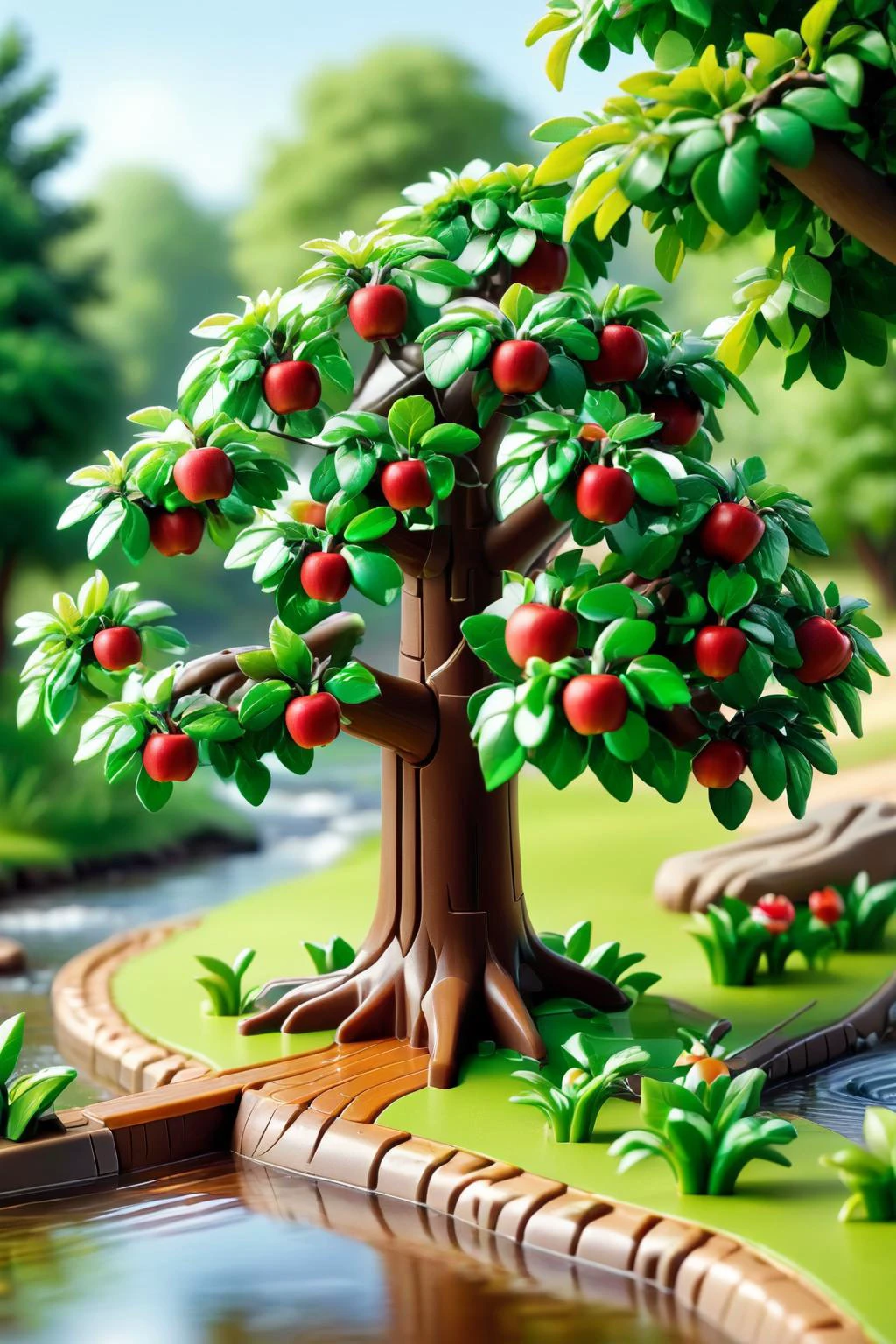 masterpiece, wide shot of a an apple tree made of ral-plymbl, standing at a little creek, summer scene, rural landscape, peaceful and quiet, extremely-detailed, <lora:add-detail-xl:1.5>, <lora:ral-plymbl-sdxl:1>