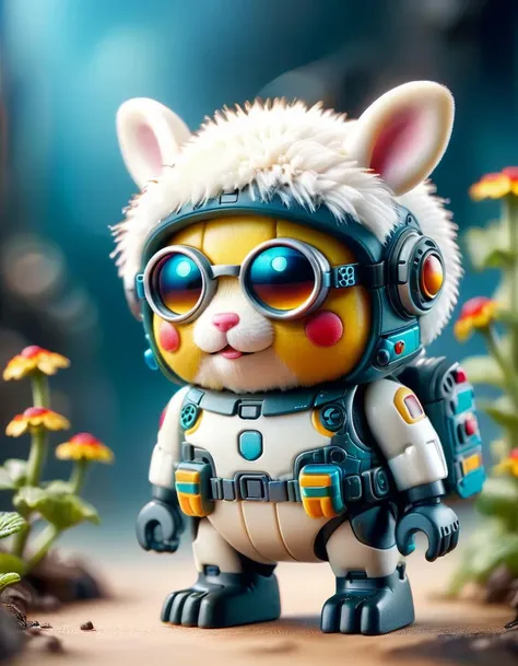 tilt-shift photo of selective focus, miniature effect, blurred background, highly detailed, vibrant, perspective control, natural Tilt Shot (Whimsically artistic) , adorable extra (fluffy: 1.3) chubby miniature pika wearing an ral-plymbl cyberpunk suit with white furr and helmet wit futuristic googles made of ral-plymbl, macro photography, (enchanting:1.3), (luminous:1.2), (oversized flora:1.1), mystical, vibrant photography, shimmering light, dreamy, whimsical, serene, soft-focus, hyper-detailed digital art <lora:ral-plymbl-sdxl:1> ral-plymbl