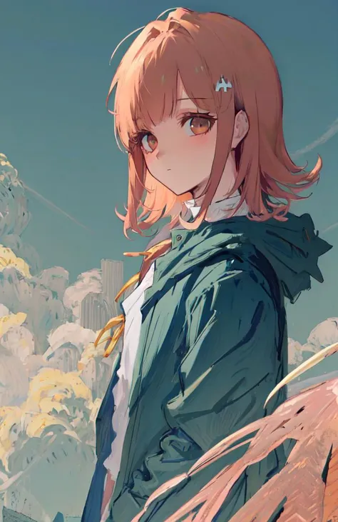 <lora:chiakiNanami_v30:0.85>,green jacket,white shirt, masterpiece, best quality,