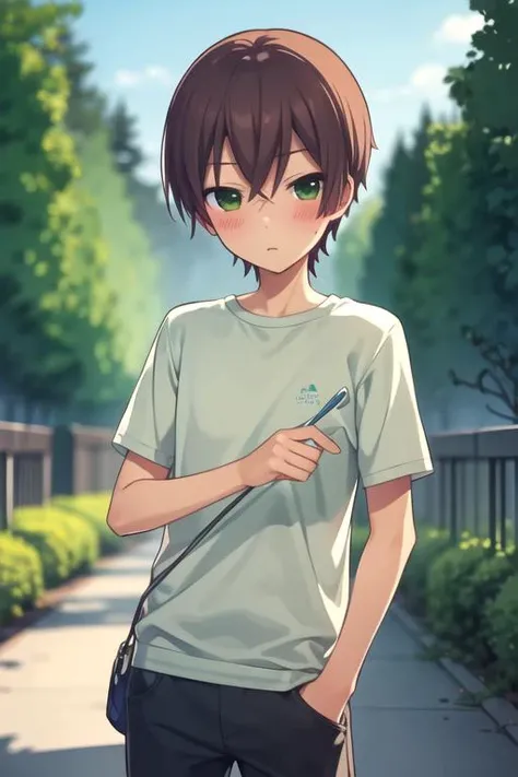 masterpiece, best quality, illustration, 1boy, solo, male focus, looking at viewer, , depth of field, , , <lora:shinya_momotsuki:0.72>, shinya_momotsuki, brown hair, green eyes, , , biopunk, Blu-ray