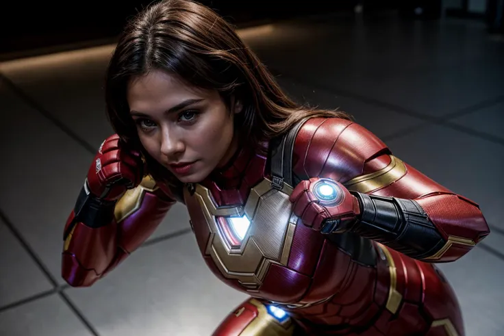 Marvel movies,full body,from above,photo of a 18 yer old girl,ironman,boxing,happy,ray tracing,detail shadow,shot on Fujifilm X-T4,85mm f1.2,sharp focus,depth of field,blurry background,bokeh,motion blur,<lora:add_detail:1>,