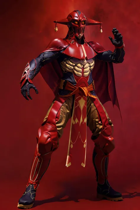 best quality, ultra-detailed, (male, solo, <lora:grahf-v1:1>, grahf, cape, helmet , armor ,glowing red eyes, fighting pose, Kenpo pose, karate pose, standing, boots), a huge red moon in the background, at dark night