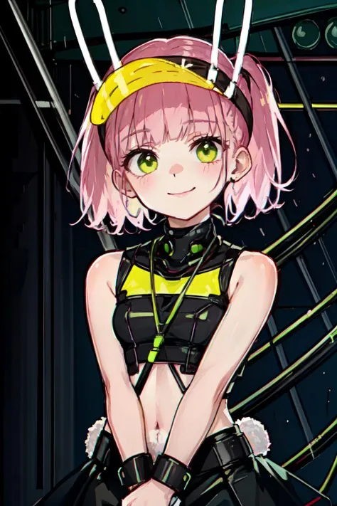 <lora:taisch:0.6> white bunny neon headband, light green cap, light pink hair, short hair, light green eyes, twintail, blunt bangs, neon sign, cyber punk,
(best quality, masterpiece, RAW photo,ultra-detailed:1.2), <lyco:GoodHands-beta2:1.0>,1girl,solo,looking at viewer,smile <lora:add_detail:0.3>