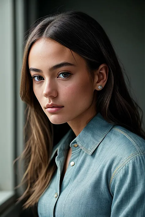 beautiful young woman (EP3ll4M3nd3ls0hn:.99), perfect hair, jewellery, ((portrait)), (closeup:1.2), ((from the waist up)), (( lunar base :1.2)), natural skin texture, (( Chambray Button-Up :1.2)), 24mm, 4k textures, soft cinematic light, adobe lightroom, photolab, hdr, intricate, elegant, highly detailed, sharp focus, ((((cinematic look)))), soothing tones, insane details, intricate details, incredibly_absurdres, hyperdetailed, low contrast, soft cinematic light, exposure blend, hdr, faded, now, ("I've got a bad feeling about this.":1.1)
