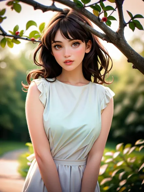 Realistic photo of a beautiful g3mm44 woman, 1girl, solo, long hair, brown hair, black hair, brown eyes, upper body, outdoors, parted lips, day, blurry, tree, lips, depth of field, blurry background, realistic, branch, soft lighting, professional Photography, Photorealistic, detailed, RAW, analog, sharp focus, 8k, HD, high quality, masterpiece<lora:g3mm44:1.0>