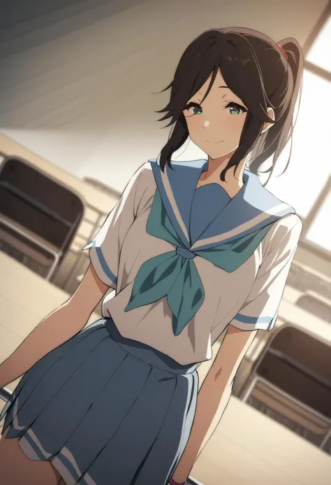 1girl,<lora:nozomi_xl_animagine_8dim:0.9>,kasaki nozomi,cowboy shot,class room,dutch angle,smile,
rating: general,
masterpiece,best quality,