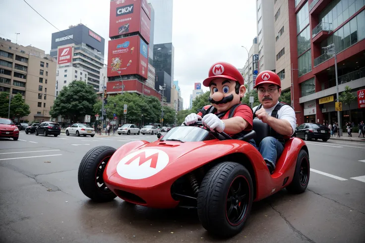 Mario and Luigui in Mario Kart in Tokio