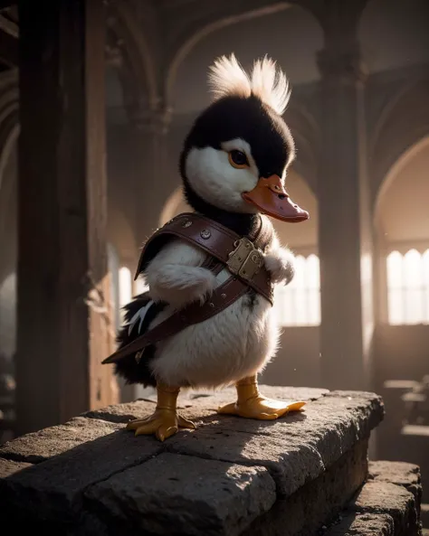 photo of small (anthropomorphic duck:1.2) barbarian, sword, coliseum, 80's fantasy movie,
masterpiece, ultra-quality, hyperrealistic, RAW photo, highly detailed, 4k, medium shot, cinematic photography, natural texture, action shot, XF IQ4, 150MP, 50mm, ISO 1000, 1/250s, natural light