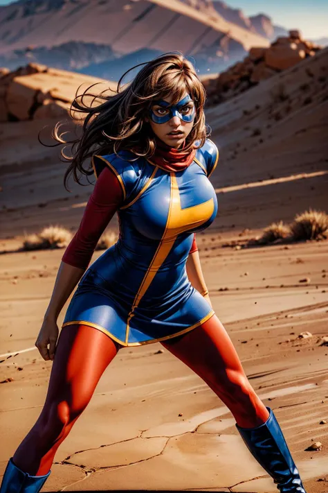 photography of a stunning girl, wearing a superhero costume, enjoying, girl, summer, hot girl, (((medium bust))), brunette hair, long_hair, looks into the camera, zoomed out,full body shot, symmetrical face, photorealistic, photography, spectacular lighting,, gorgeous, cleavage, western, (masterpice), best quality, high resolution, extremely detailed, skin with pores, depth of field, cinematic lighting