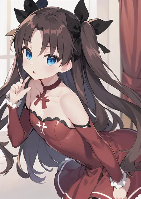 (masterpiece, best quality), 1girl, small breasts, tohsaka rin, long hair, blue eyes