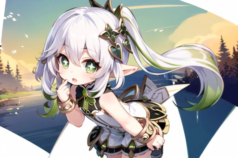 1girl\(nahida_genshin, cross-shaped pupils ,.(child:1.2). <lora:yetAnotherNahidaGenshin_nahidav3:1>, \),green effect,dynamic angle,cowboy shot, masterpiece, best quality, highly detailed eyes, highly detailed face,full body,forest