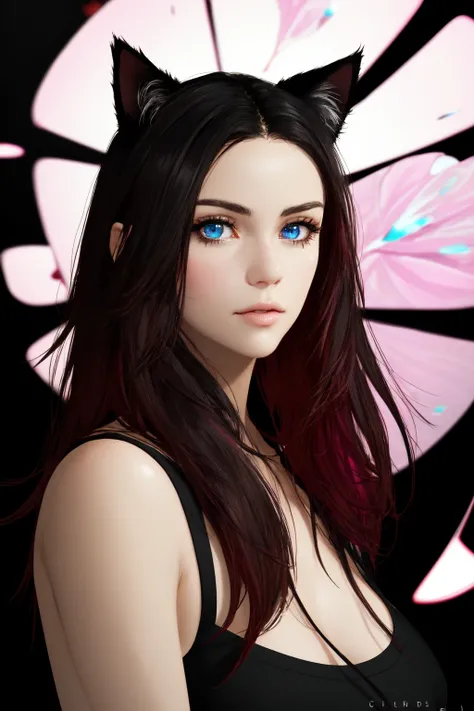 <lora:KitchXvoor_Final:0.7> Kitch Xvoor, (masterpiece, best quality, ultra-detailed, highres), perfect face, sidelighting, lustrous skin,(bloom), (shine), lighting, ray tracing, sci-fi, blue eyes, red hair, cat ears, animal ears, long hair, hair covering ears, jewelry, wearing a black shirt, shirt, looking at viewer, depth_of_field,very detailed background, highly detailed background, Masterpiece, Ultra detailed, great composition,Dynamic angle,extremely delicate and beautiful,(Highest picture quality), (Master's work), depth of field, solo, extreme light and shadow, masterpiece, rich in detail, (fine features), (highest quality), (masterpiece), (detailed eyes), (beautiful) detailed,beautiful detailed eyes,(straight-on), upper body, cyberpunk:1, flower petals falling, (extremely detailed CG unity 8k wallpaper),(masterpiece), (best quality), (ultra-detailed), (best illustration),(best shadow),perfect lighting , perfect anatomy , vivid colors, (masterpiece),