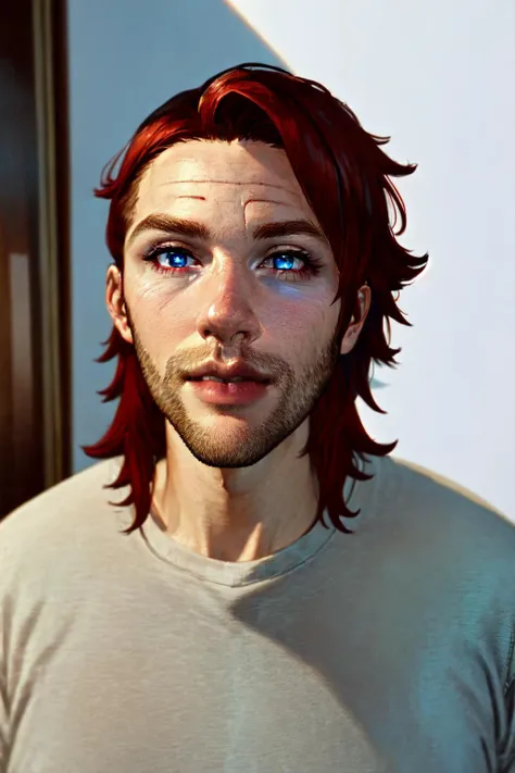 ((masterpiece)), solo, red hair, blue eyes, red eyes, heterochromia, looking at viewer, lips, white background, sweater, portrait, nose, city background, rule of thirds, best light and shadow, ((best quality)), dynamic angle, rim lighting, <lyco:Rana_Solas:0.8>