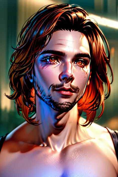 (masterpiece, absurdres, best quality, ultra-detailed, highres), perfect face, sidelighting, lustrous skin,(bloom), (shine), lighting, ray tracing, sci-fi, solo, 1boy, male focus, facial hair, solo, stubble, cat ears, (red iris), shirt, beard, red hair, tree, red eyes, lips,depth_of_field,very detailed background, highly detailed background, Masterpiece, Ultra detailed, great composition, extremely delicate and beautiful,(Highest picture quality), (Master's work), depth of field, solo, extreme light and shadow, masterpiece, rich in detail, (fine features), (highest quality), (masterpiece), (detailed eyes), (beautiful) detailed,beautiful detailed eyes,(straight-on),cyberpunk:1, (extremely detailed CG unity 8k wallpaper),(masterpiece), (best quality), (ultra-detailed), (best illustration),(best shadow),perfect lighting , perfect anatomy , vivid colors,<lyco:Matoya'iivi Naa'gora Solas:0.7>