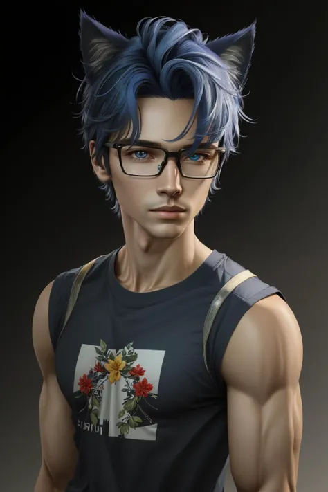 <lora:Tobias:.7>(masterpiece, best quality, ultra-detailed, highres), perfect face, side lighting, lustrous skin,(bloom), (shine), lighting, ray tracing,  1boy, male focus, solo, glasses, heterochromia, animal ears, blue hair, portrait, cat ears, blue eyes, purple eyes, black shirt, shirt,blue hair,  cat ears, long hair, depth_of_field, very detailed background, highly detailed background, Masterpiece, Ultra detailed, great composition, (close up), extremely delicate and beautiful,(Highest picture quality), (Master's work),   depth of field, solo, extreme light and shadow, masterpiece, rich in detail, (fine features), (highest quality), (masterpiece), (detailed eyes), (beautiful) detailed, beautiful detailed eyes,(straight-on),  (extremely detailed CG unity 8k wallpaper),(masterpiece), (best quality), (ultra-detailed), (best illustration),(best shadow),perfect lighting , perfect anatomy , vivid colors,