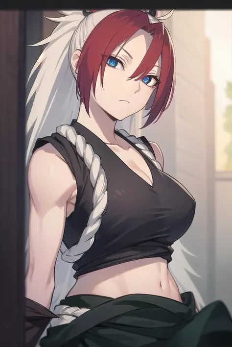score_9, score_8_up, source_anime, , solo, ikuchan, 1girl, muscular, nude, revy, black lagoon, brown hair, upper body, front view, professional photography, professional photoshoot, cinematic, closeup, chest focus, chest only, choker, red eyeshadow, hanfu