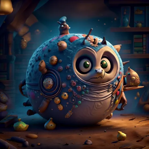 Floating balloon shaped like a <lora:Round_animal:1.4> round animal Short-eared owl, cute in haunted library <lora:LowRa:0.5> <lora:add_detail:0.5>, colorful 3D cartoonish, <lora:ExpeditionStyle:1> ExpeditionStyle treasure seeking,colorful0.5>, (Masterpiece:1.3) (best quality:1.2) (high quality:1.1)