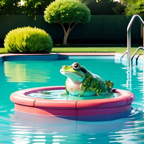 <lora:Round_animal-10:0.65>,round animal, frog, pool