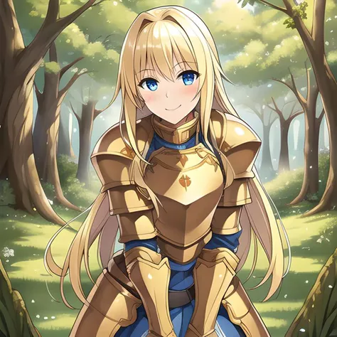 (masterpiece), (best quality), solo
detailed eyes,facing viewer, smile,blush,
1girl,tigh gap,blonde hair,
Alice, AliceArmor, armor, armored dress, leaning forward, blush, cowboy shot, outdoors, forest, long hair,
<lora:aliceZubergSwordArt_v10:0.6>