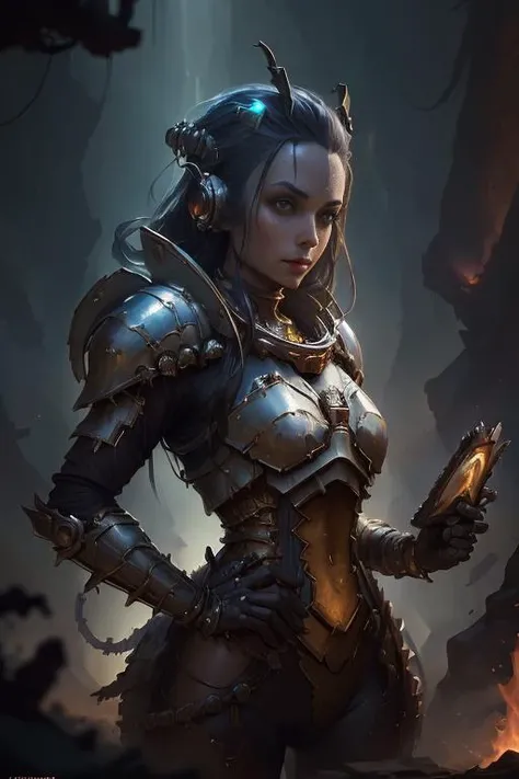<lora:fantasyAI-000008:0.7> tanjoreai ((best quality)), ((masterpiece)), (detailed), woman standing before fire, (Jason Benjamin:1.2), (Artstation contest winner:1.1), (fantasy art:1.3), (portrait armored astronaut girl:1.2), (Peter Mohrbacher:1.1), (unreal engine:1.1), (Hearthstone card game artwork:1.1), spiked metal armor, (dynamic composition:1.3), (8k resolution:1.2)
