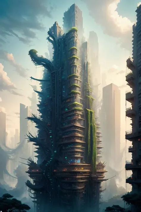 tanjoreAI <lora:fantasyAI-000008:0.8> a building tendrils skyscraper in (fleshland landscape) , high detail, high quality, soft light