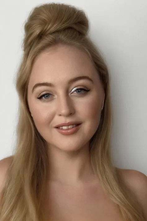 portrait of a luxurious woman, evening dress, large neckline, <lora:IskraLawrence:1>, natural beauty, cute face, smile, amazing body, blond yellow lush grand longest curly hairstyle, pin-up, voluptuous eyes, flat belly, plus size, perfect ideal smooth skin