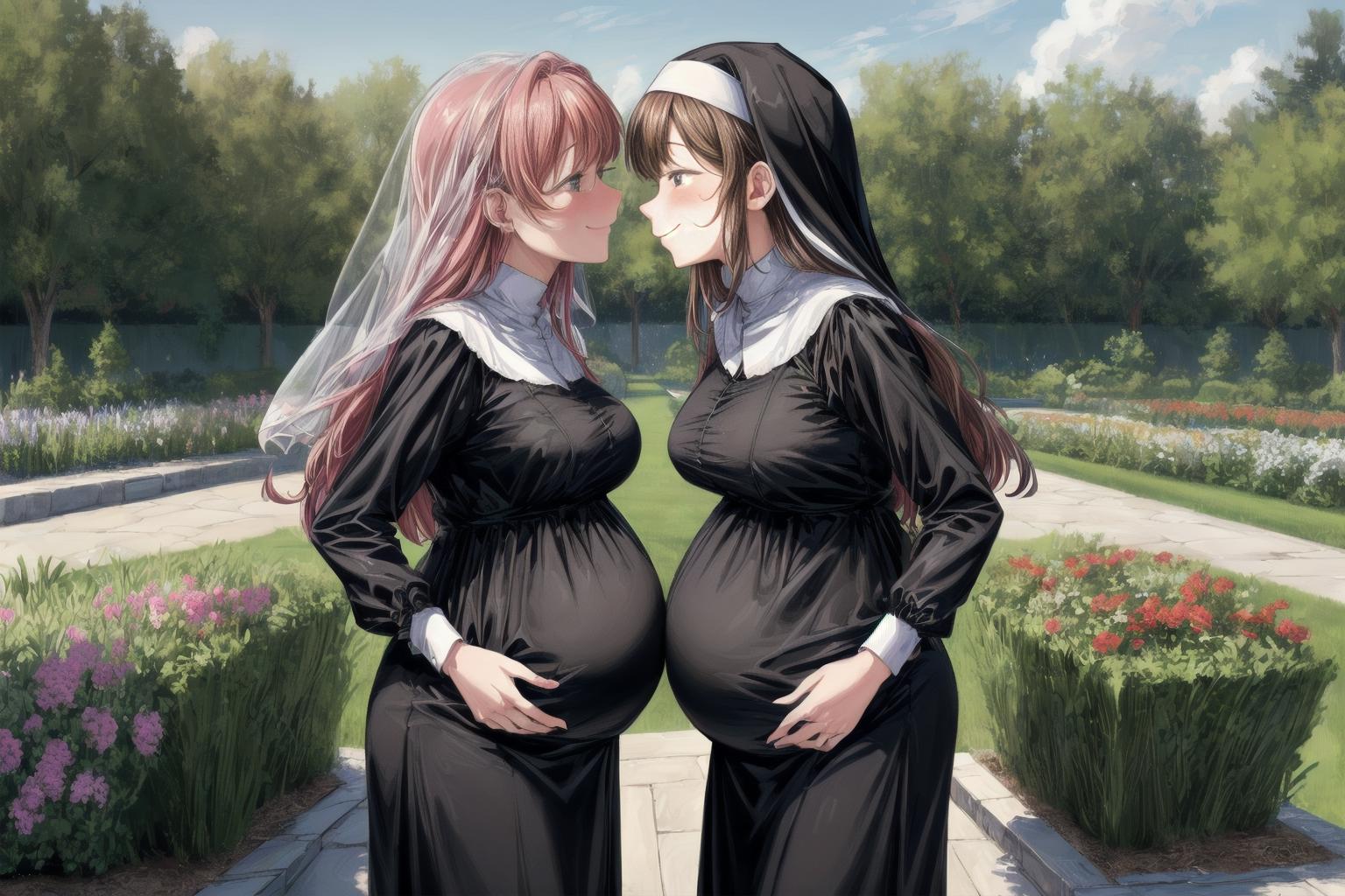 Two Women In Nun Dresses Are Kissing Each Other In A Garden SeaArt AI two-women-in-nun-dresses-are-kissing-each-other-in-a-garden-seaart-ai