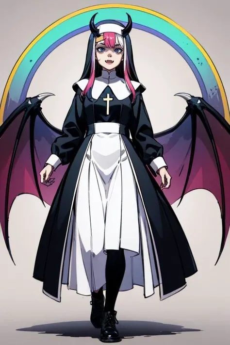(harpy:1.0), (bird wings, bird legs:1.0), claws, bird tail,
1girl, blush, female focus, full body, habit, long hair, monochrome, nun, photo \(object\), photo album, robe, safety pin, smile, solo, tears, white background