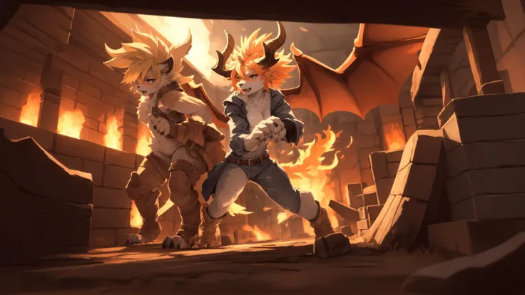 chibi, a (dragon-headed:1.0) anthro woman grasping the bars of her jail cell, her hair is on fire with flames erupting from her face, she is (snarling:0.7) and (baring her fangs:0.7), she has (membranous wings:1.1) spread out, skin details, wearing a leather jacket with silver spikes, wild dirty blond hair, chromatic aberration, depth of field, soft lighting, masterpiece, best quality, intricate, tone mapped, highly detailed, artstation, concept art, smooth, sharp focus, dramatic lighting, highly detailed artwork, cinematic, hyper realistic painting, trending on Artstation, 8K, incredible shadows, realistic, (highly detailed background:1.0)