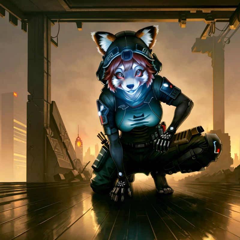 ((( portrait solo cyberpunk anthro furry female red panda girl present her feet towards camera))),(full body 1.4),(anthro furry:1.5) (3 tone fur red white black 1.1) ((nsfw 1.5)), explict, (extremely detailed CG unity 8k wallpaper), (masterpiece), (best quality:1.2), (highres), (illustration:1.1), (cinematic light:1.1), finely detailed, intricate details, (best illustration), 8k resolution, intricate details, best quality, realistic, ultra-detailed, best illumination, best shadow, ultra-HD, cryengine, ultra hd, (detailed reflection), detailed shadows, (((intricate details))), smooth, ((perfect shading)), high quality metal texture, metallic luster, highly detailed illustration, (semi realistic:1.6), a Cyberpunk city , smoke rising over skyscrapers , wet road, puddle, (((ghost recon inspired))), street view, dynamic camera angle, (warzone), (((high quality detailed ruins))), (depth of field), ((cinematic lighting)), ((horror)), ((dark fantasy)), lovecraftian, spot color, monotone, , (best illumination), (hyper intricate details), ((ultra-detailed)), 4k unity, (extremely detailed CG:1.2), (8k:1.1), Artstation, ((by sui ishida, by Wenjun Lin, by stefan morrell)), ((semi-realistic)), (realism), (dynamic), (nixeu_basic2:0.5),trending on artstation, anthro, , kemono , bare feet, furaffinity, masterpiece, sweat, dirty , detailed anime eyes, 4k, 8k, hires, (e621), paws <lora:loonaHelluvaBossLora_loonaLoraV3Latest:0.4>
