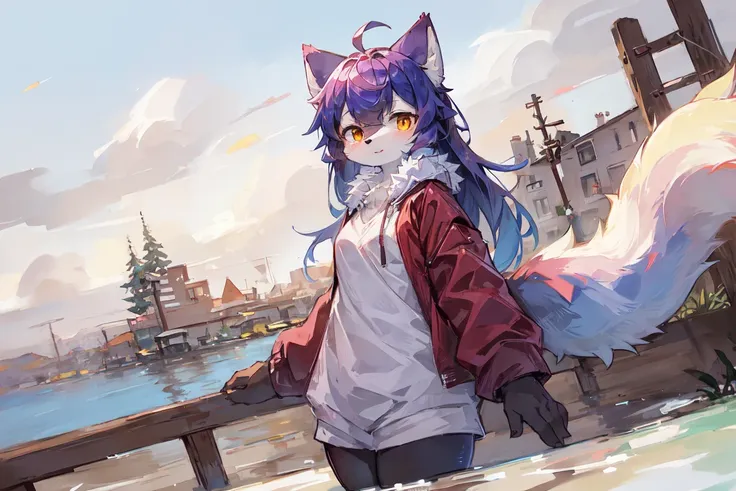 wolf_girl,detailed_fluffy_fur,kemono,uploaded_on_e621,anthro,furry_female,long_hair,masterpiece,best quality,solo,1girl.
floating_island. <hypernet:furry_kemono:0.45>