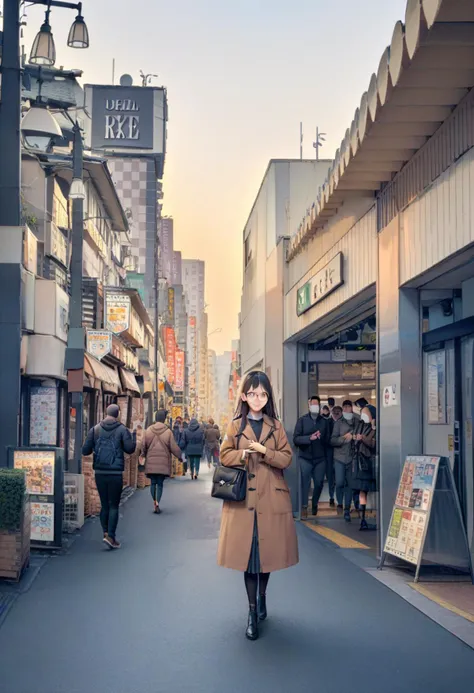 masterpiece, best quality, very aesthetic, absurdres,
1girl, solo, glasses, black hair, long hair, jacket, skirt, black bag, smile, looking at viewer, solo focus,
uguisudani_kitaguchi, storefront, real world location, outdoors, road, street, scenery, power lines, building, walking, 1girl, city, skirt, multiple boys, photo background, crosswalk, shop, car, 6+boys, coat
 <lora:uguisudani_kita_SDXL_V2:1>