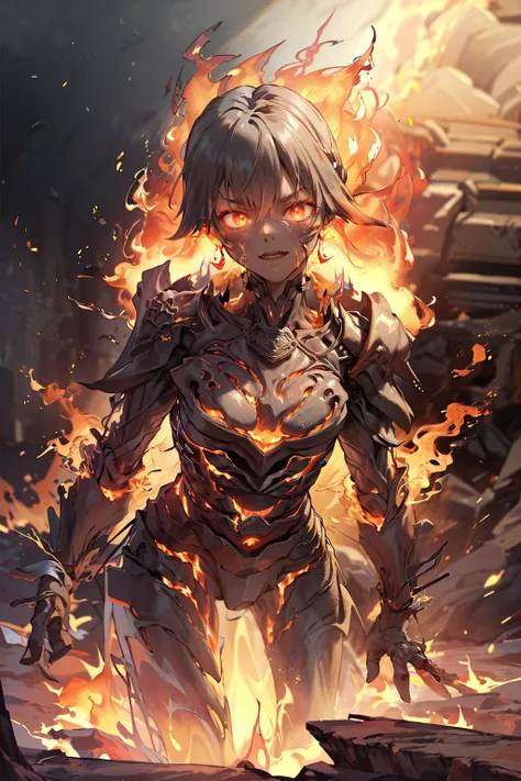 ((masterpiece)), (best quality), official art, extremely detailed CG, unity 8k wallpaper, ultra detailed,
1girl, fire elemental, burning up a countryside,
edge lighting,
<lora:RPGFireElemental:0.8>