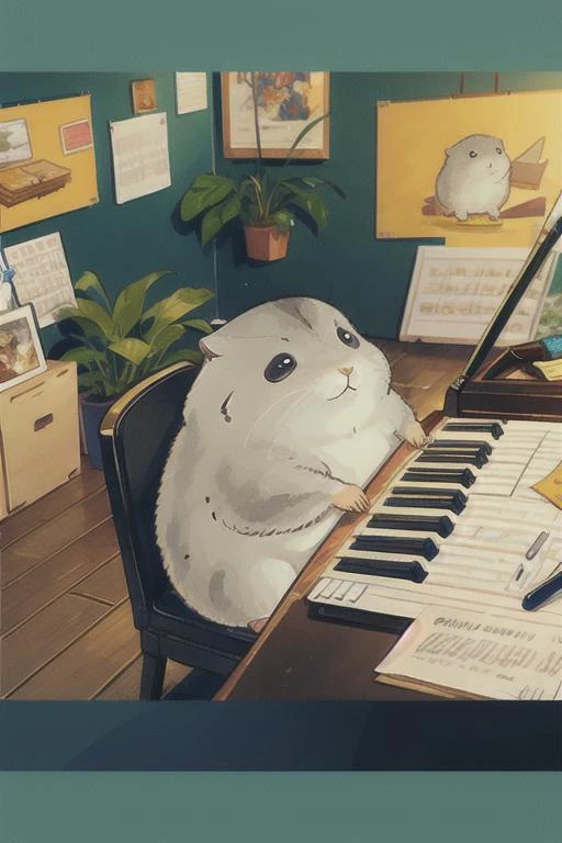 <lora:yeyuannnnn:1>,The hamster is playing the guitar,In front of the hamster is the 1 piano,, (masterpiece:1.2),best quality,masterpiece,highres,original,extremely detailed wallpaper,perfect lighting,(extremely detailed CG:1.2),drawing,paintbrush,