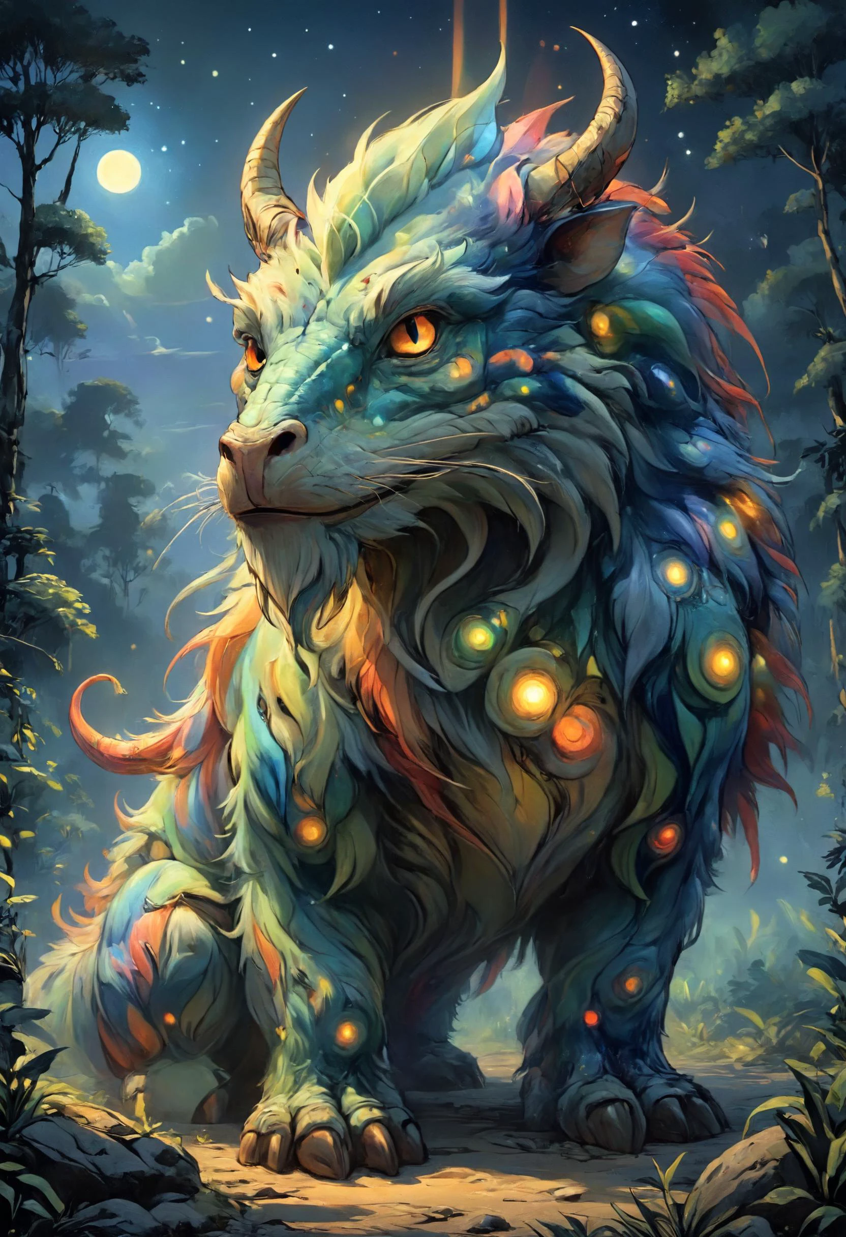 <lora:Mythical_Beasts:0.8> fmb Mantikhoras, <lora:great_lighting:0.8> great lighting, glow in the dark, <lora:EldritchComicsXL:0.7>, <lora:ral-colorswirl:0.7> ral-colorswirl