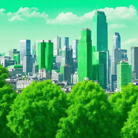 <lora:Color-000150:0.9> green, city skyline