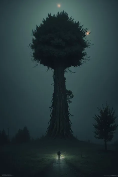 best quality, highly detailed, masterpiece, realistic, photo, absurdres, UHD, ccurate, high quality, 8k, great tree in the forest, floating bioluminescent creatures, fluorescent, luminescent, strong visual impact, movie stills, dramatic, dark theme, dirty, gloomy mood
<lora:Simon_Stalenhag_TFTL:1> (Simon Stalenhag Style)<lora:detail_slider_v4:0.6>