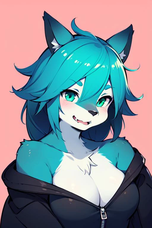 1girl, aqua fur, green eyes, horse girl, medium breasts, tube top, portrait, simple background, (furry:1.5) <lora:lycoris_s01:0.6>