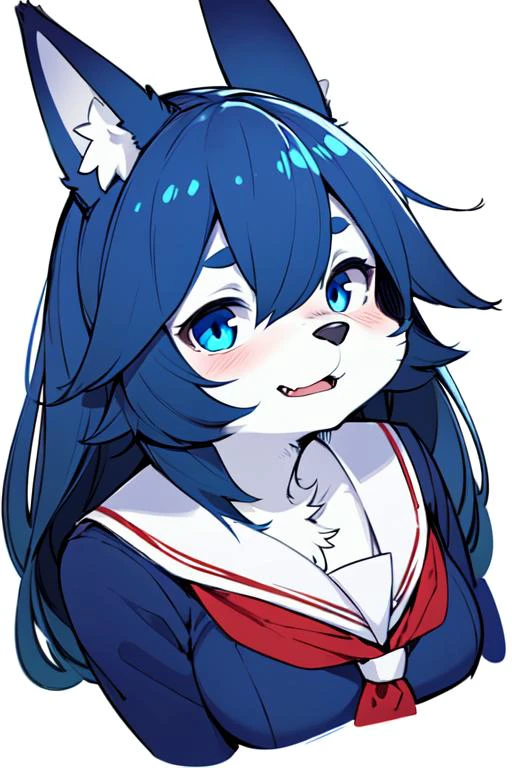 1girl, blue fur, blue eyes, rabbit girl, medium breasts, school uniform, portrait, simple background, (furry:1.5) <lora:lycoris_s01:0.6>
