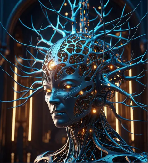 robot neuron network, cgsociety masterpiece, intricate, elegant, matte, highly detailed, establishing shot, an epic fantasy, dramatic lighting, cinematic view, maximalist, trending on artstation,