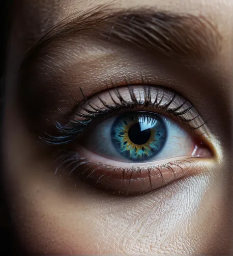 dark shot, high detailed photo of woman eye, perfect eye