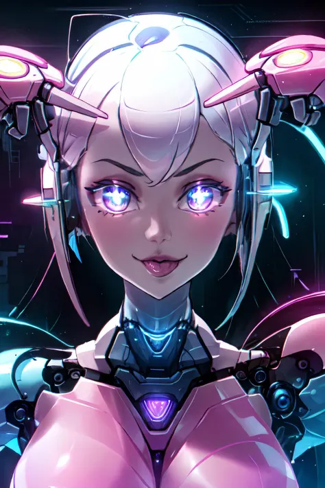 1girl, \(masterpice:1.3\), highres, high-detailed, high quality, \(solo\), 4k, cg, pixiv, \(perfect face and eyes\), detailed face, dynamic light, intense shadows, intricate_details, <lora:more_details:0.5>, <lyco:GoodHands-beta2:1>, <lora:futurediffusion:0.7>, robot, cyborg, android, science fiction, plant, neon lights, red neon light, blue neon light, purple neon light, room, <lora:Hoshino Ai's Pose:1>, ai's pose, (:p:1.2), double v, tongue out,