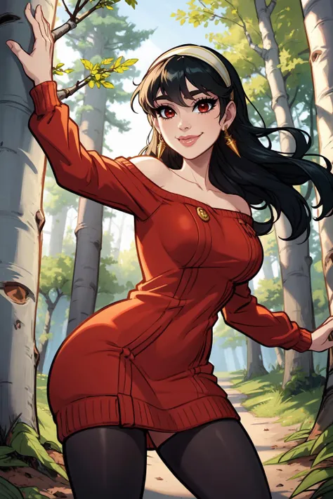 slim latina, latina milf, burgundy hair, wavy medium hair, forehead ((sidelocks)), puffy cheeks, plump waist, brown eyes ((long eyelashes, thick eyelashes)), pink t shirt, long sleeves, burgundy pencil skirt, belted skirt, huge breasts ((gigantic breasts:1.1)), thick thighs, (red lips) smile, blushing, (outdoors, cowboy shot), sakura blossom scenery, looking at viewer ((pov from front))