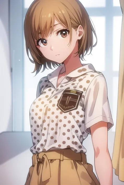 bleachyuzu, <lora:bleachyuzu-lora-nochekaiser:1>,
yuzu, short hair, brown hair, (brown eyes:1.5),
BREAK shirt, short sleeves, shorts, polka dot, white shorts,
BREAK looking at viewer, full body,
BREAK indoors, classroom,
BREAK <lyco:GoodHands-beta2:1>, (masterpiece:1.2), best quality, high resolution, unity 8k wallpaper, (illustration:0.8), (beautiful detailed eyes:1.6), extremely detailed face, perfect lighting, extremely detailed CG, (perfect hands, perfect anatomy),